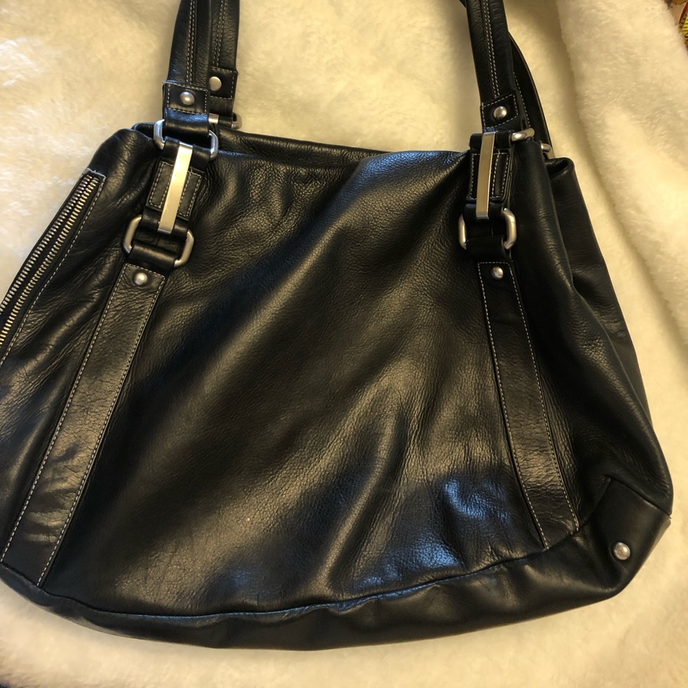 Large black leather purse, tons of pockets.